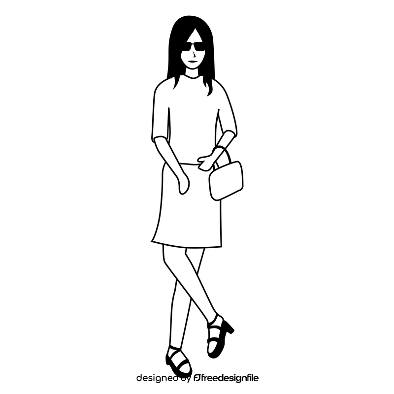 Fashion girl black and white clipart