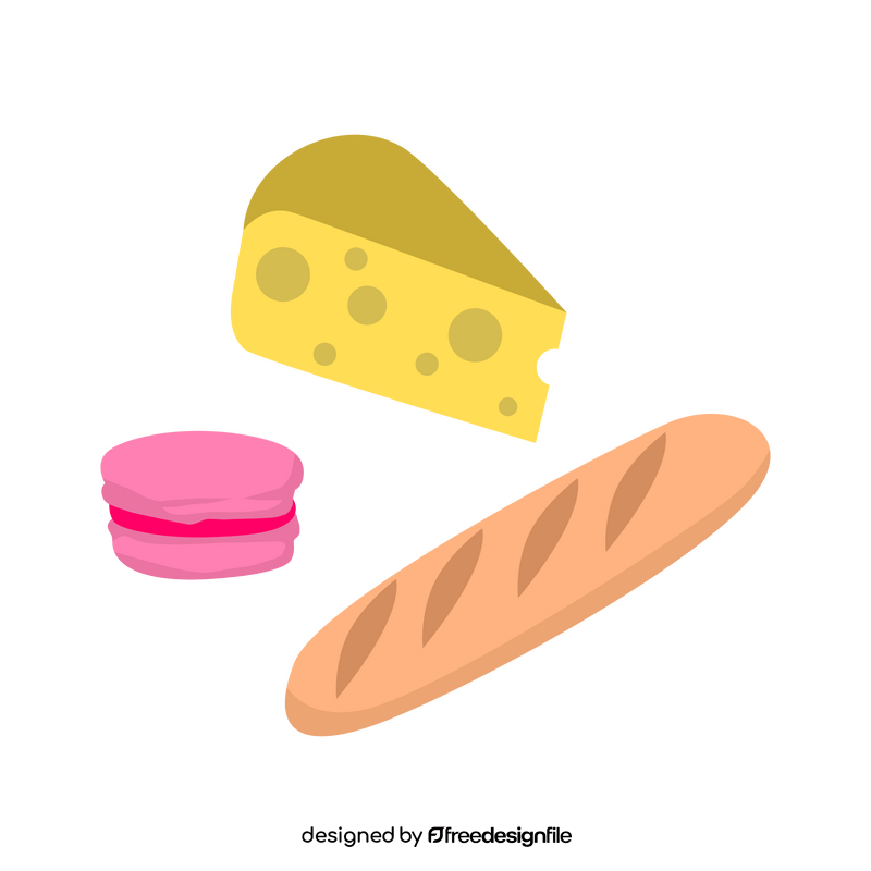Cheese, baguette and macaron clipart