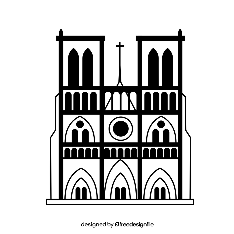 Notre Dame de Paris black and white clipart