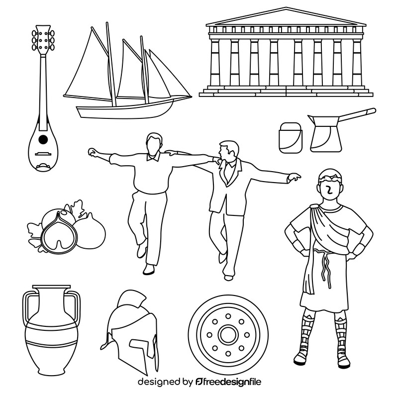 Greece traditional symbols black and white vector