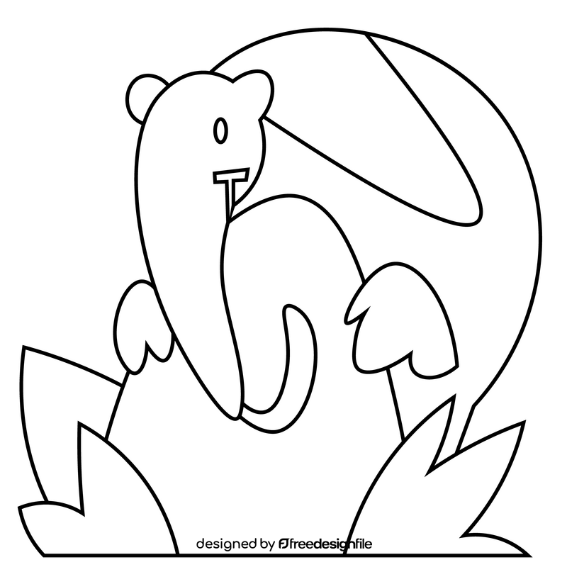 Anteater and ant colony black and white clipart