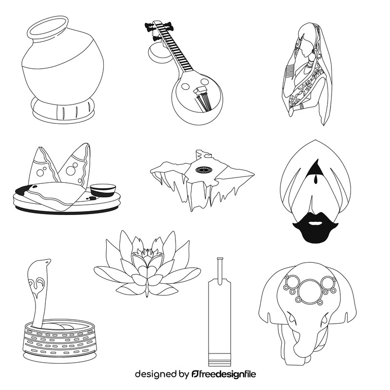 India traditional symbols black and white vector