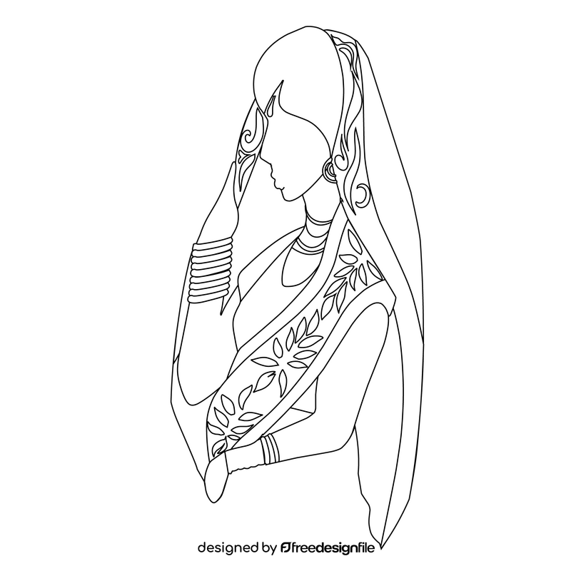 Indian woman black and white clipart