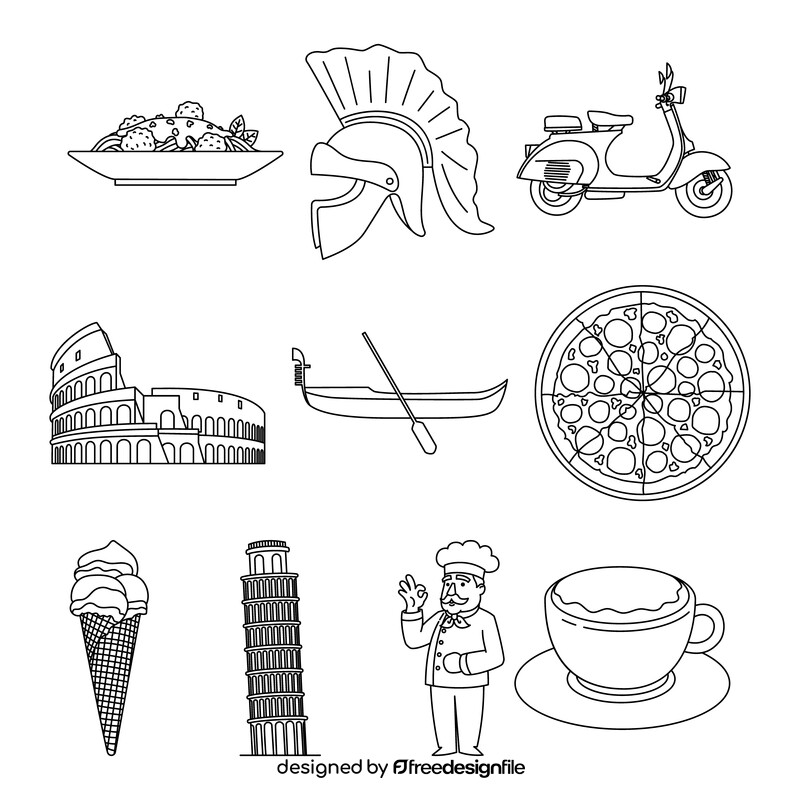 Italy traditional symbols black and white vector