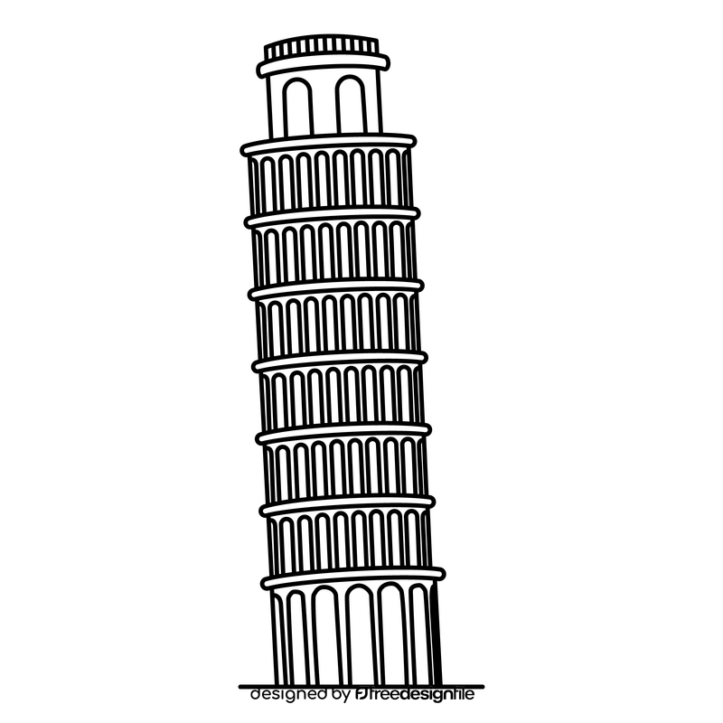 Leaning Tower of Pisa black and white clipart