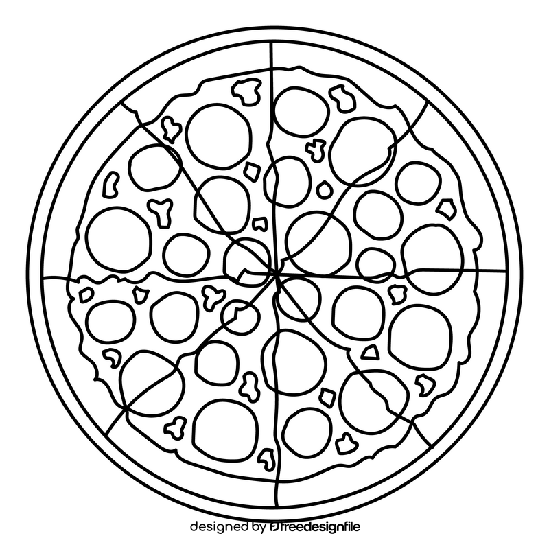 Pepperoni pizza black and white clipart