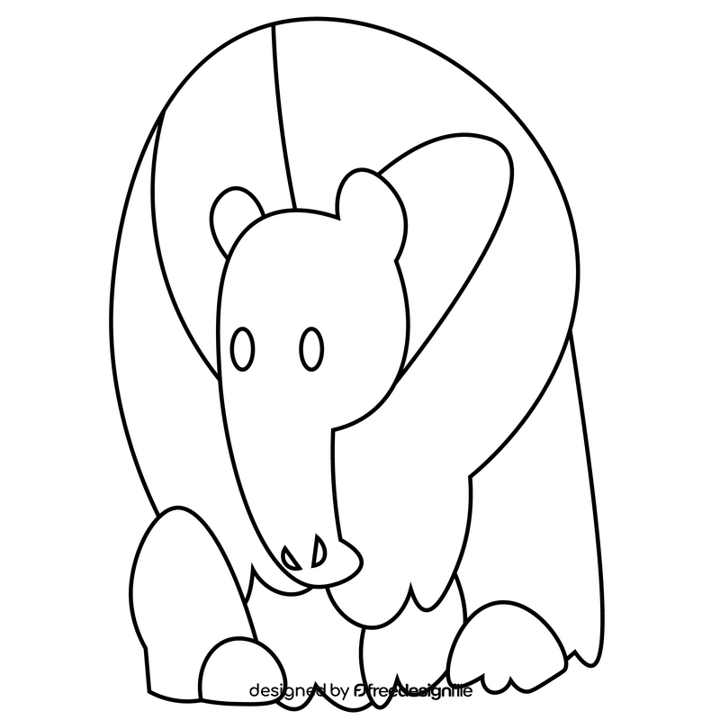 Anteater sitting black and white clipart