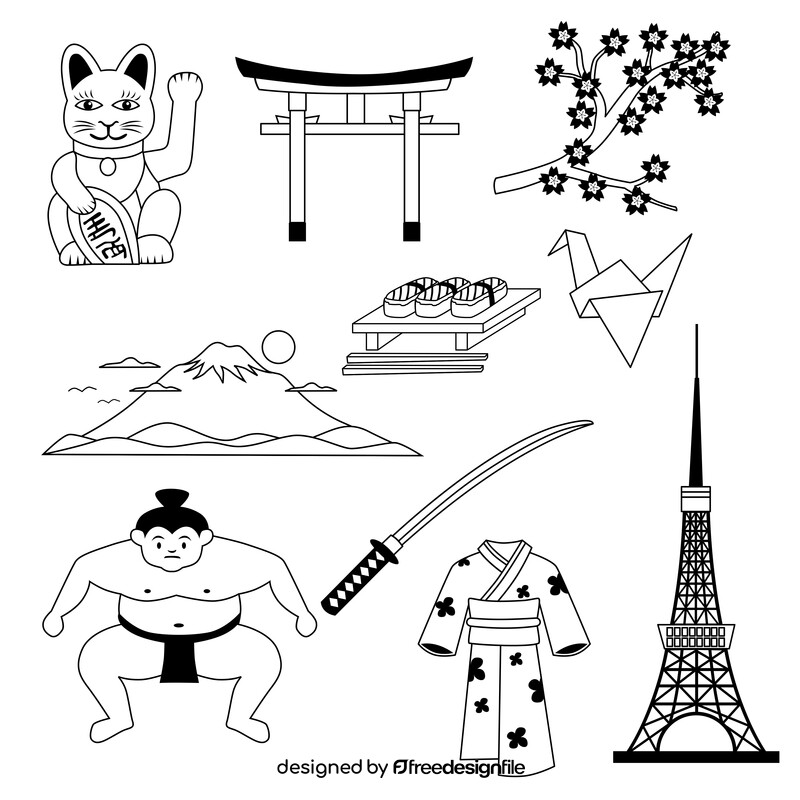 Japan traditional symbols black and white vector
