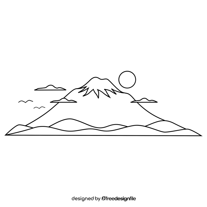 Mount Fuji black and white clipart