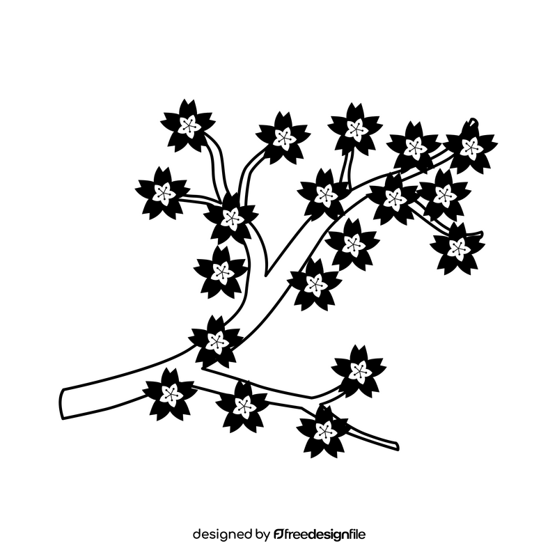 Japanese cherry blossom black and white clipart