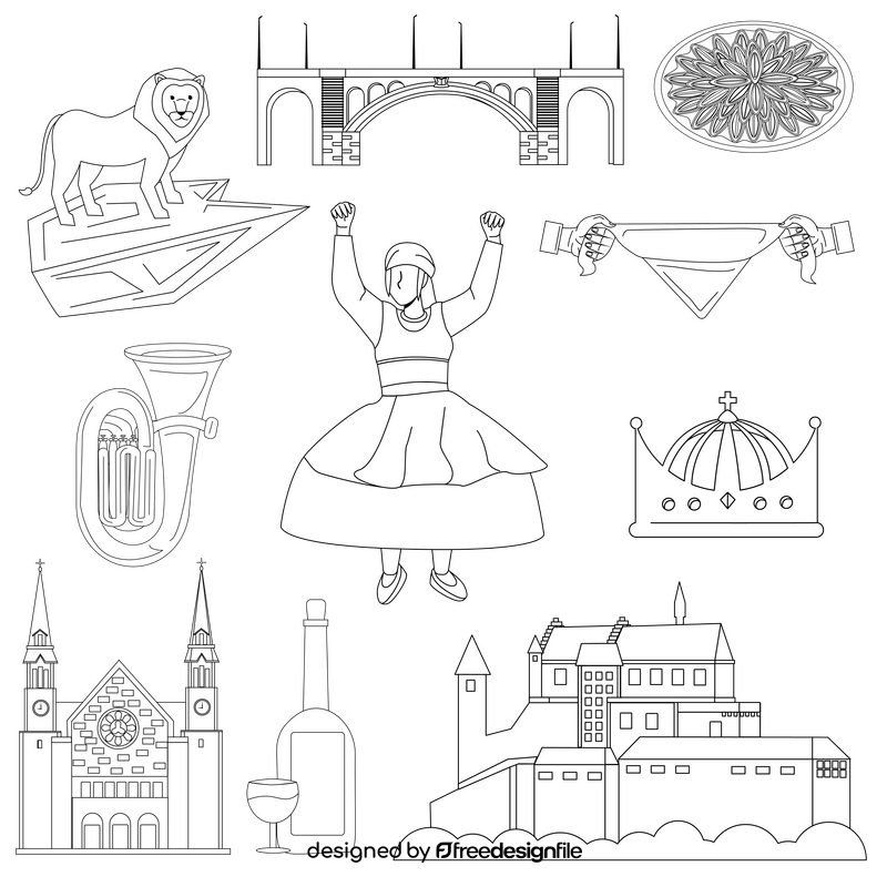 Luxembourg traditional symbols black and white vector