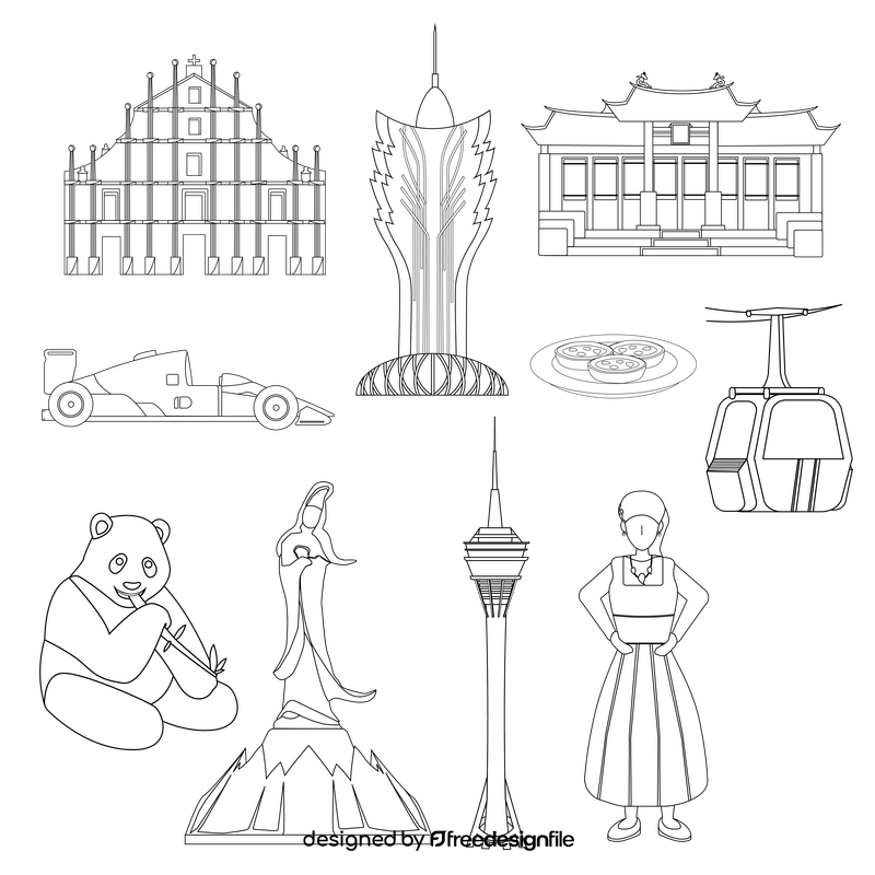 Macau traditional symbols black and white vector