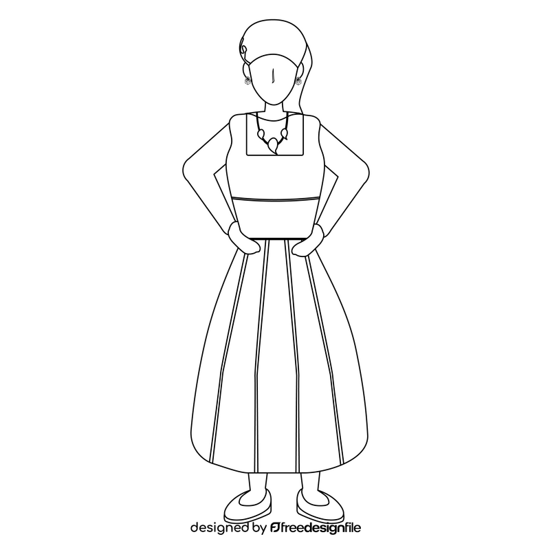 Macau traditional clothing black and white clipart
