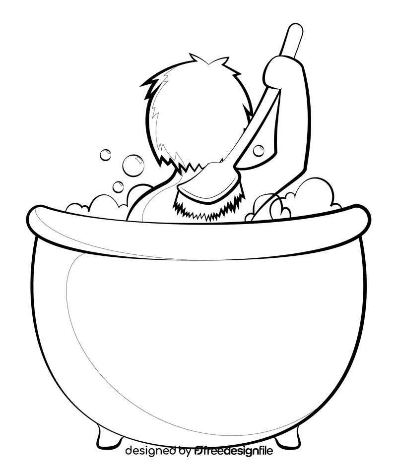 Taking a bath black and white clipart