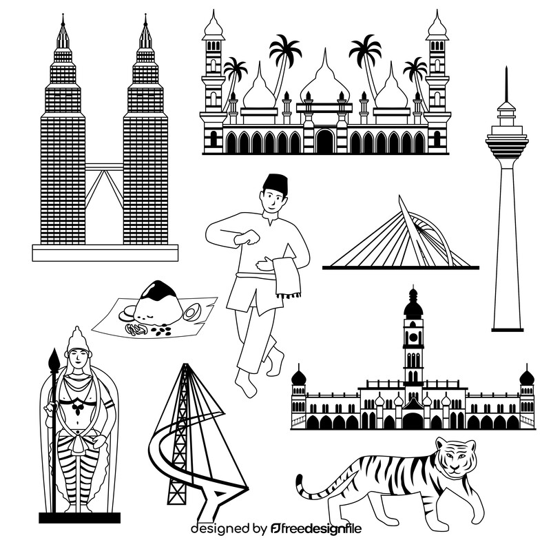 Malaysia traditional symbols black and white vector