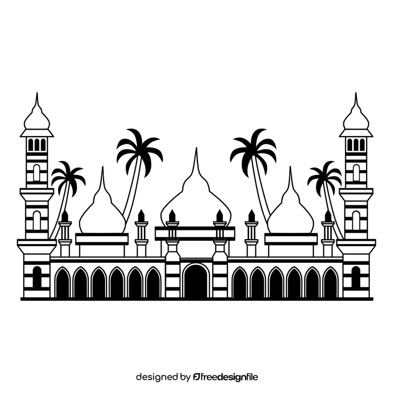 Jamek Mosque black and white clipart