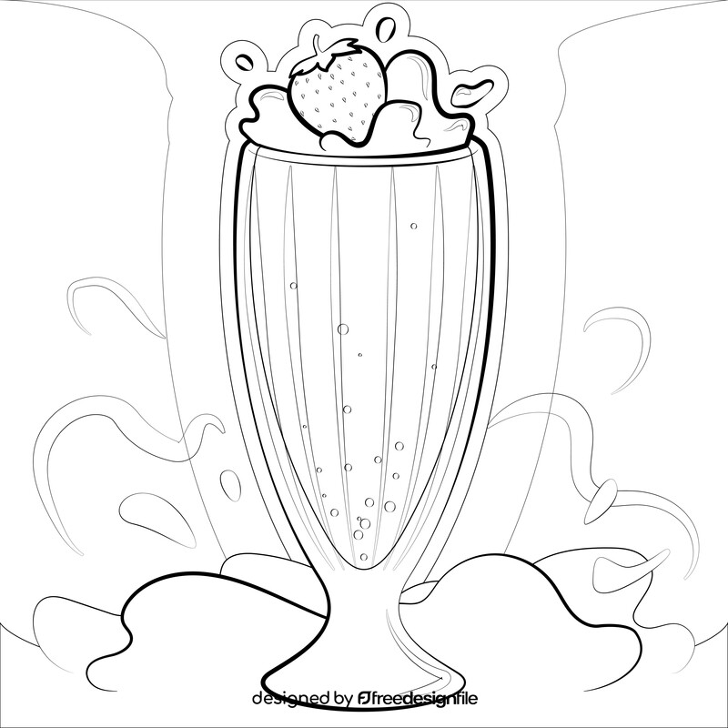 Milkshake strawberry drawing black and white vector