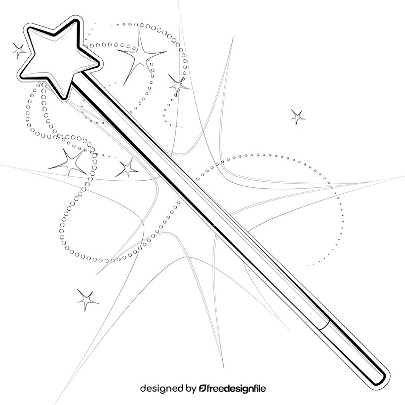 Magic wand drawing black and white vector