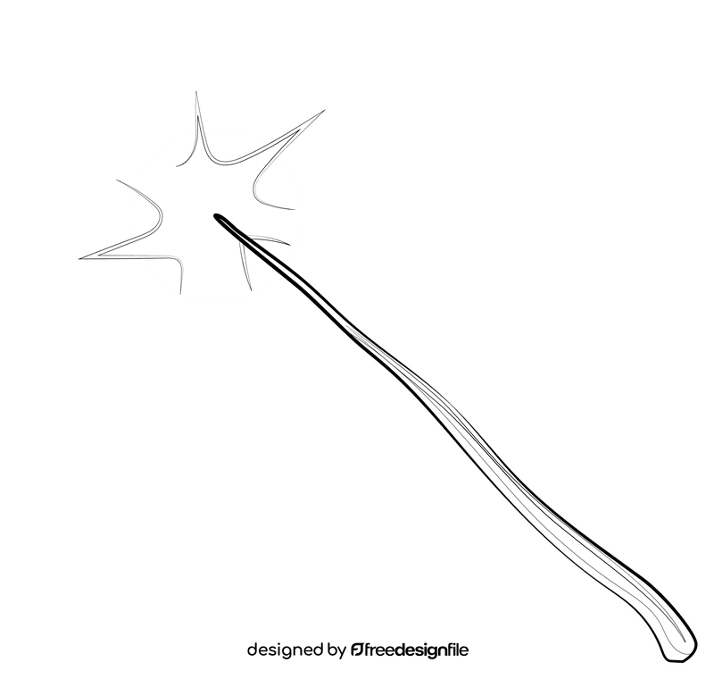 Magic wand cartoon black and white clipart