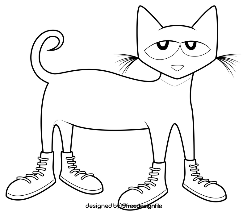 Pete the cat cartoon drawing black and white clipart