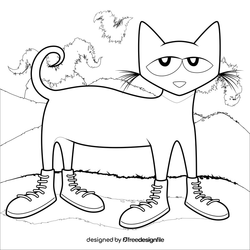 Pete the cat cartoon drawing black and white vector