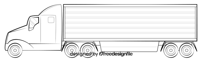 Semi truck drawing black and white clipart