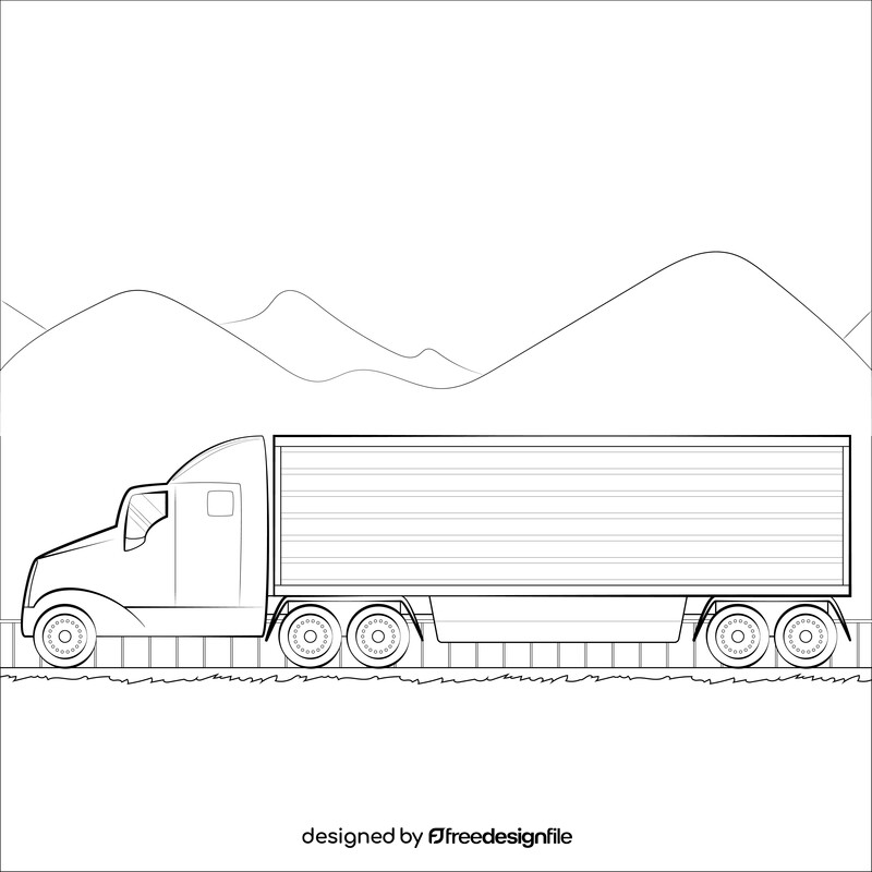 Semi truck drawing black and white vector