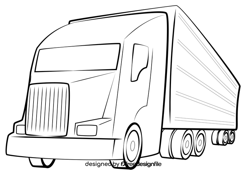 Semi truck black and white clipart