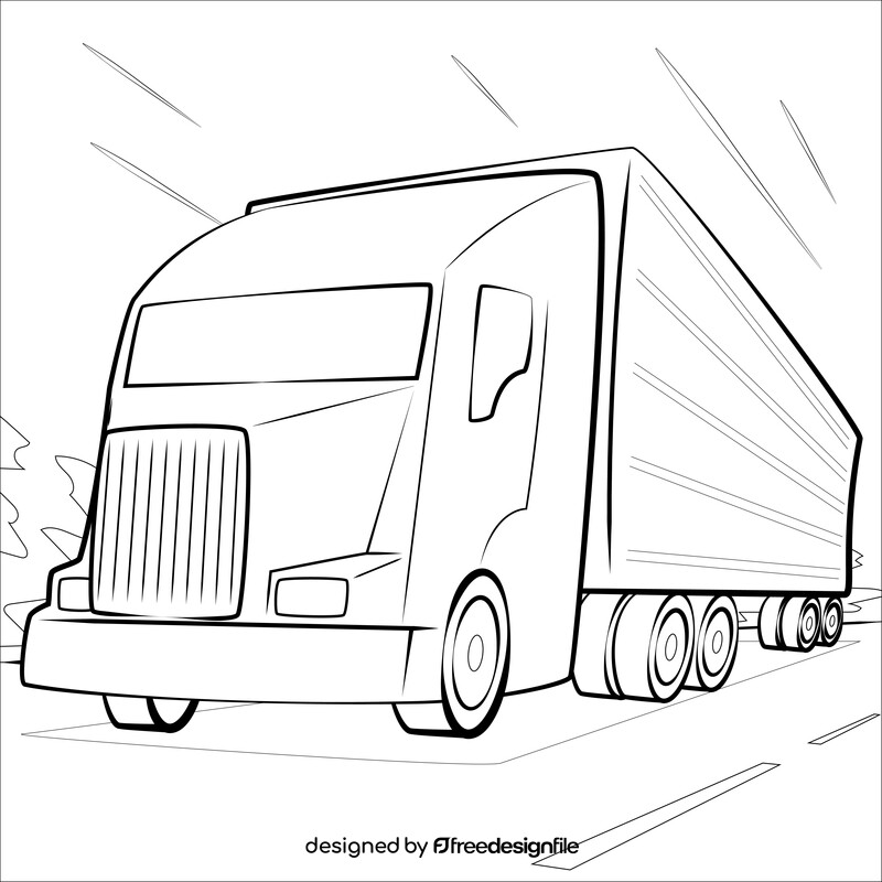 Semi truck drawing black and white vector