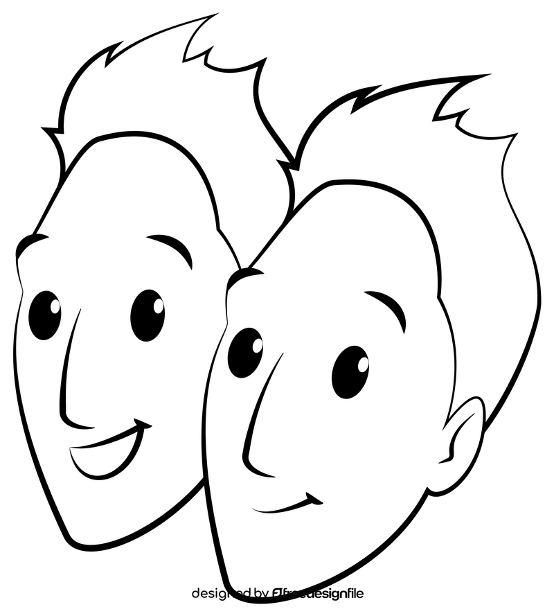 Twins brothers black and white clipart