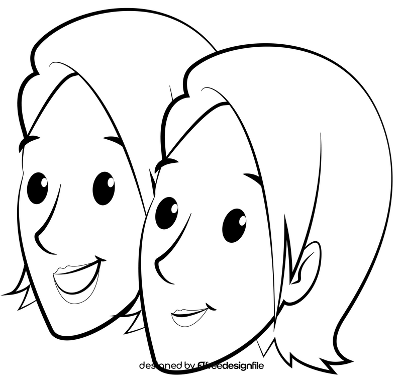 Twins sisters black and white clipart