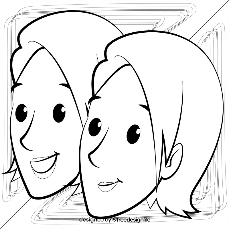 Twins sisters drawing black and white vector