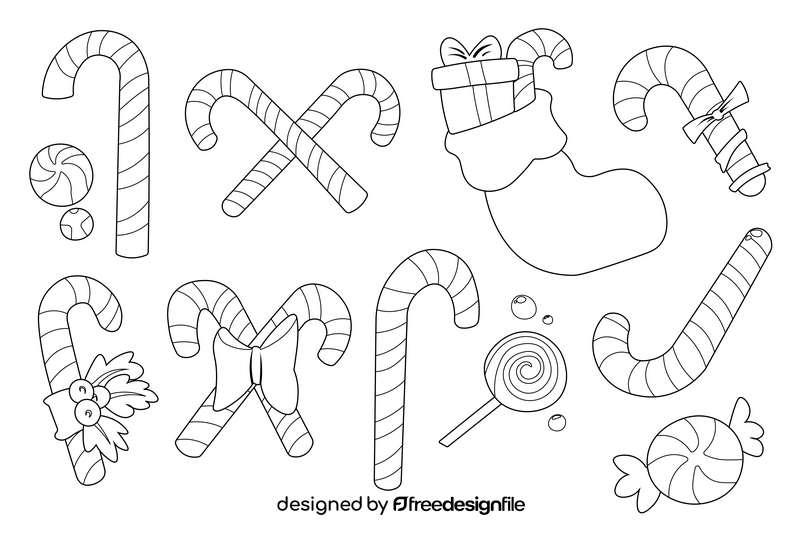 Candy Cane set black and white vector