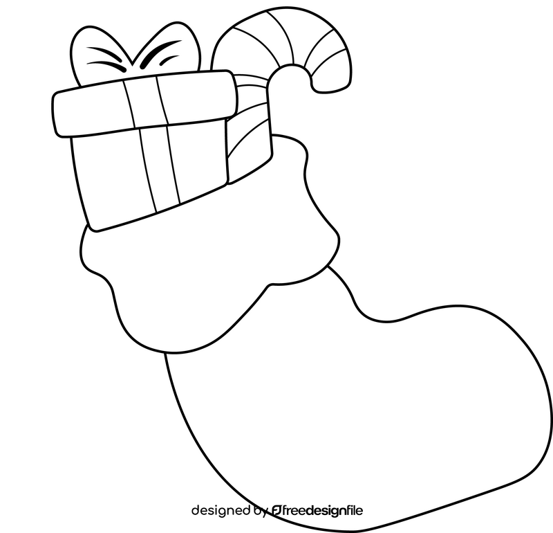 Christmas Stocking with Candy Cane black and white clipart