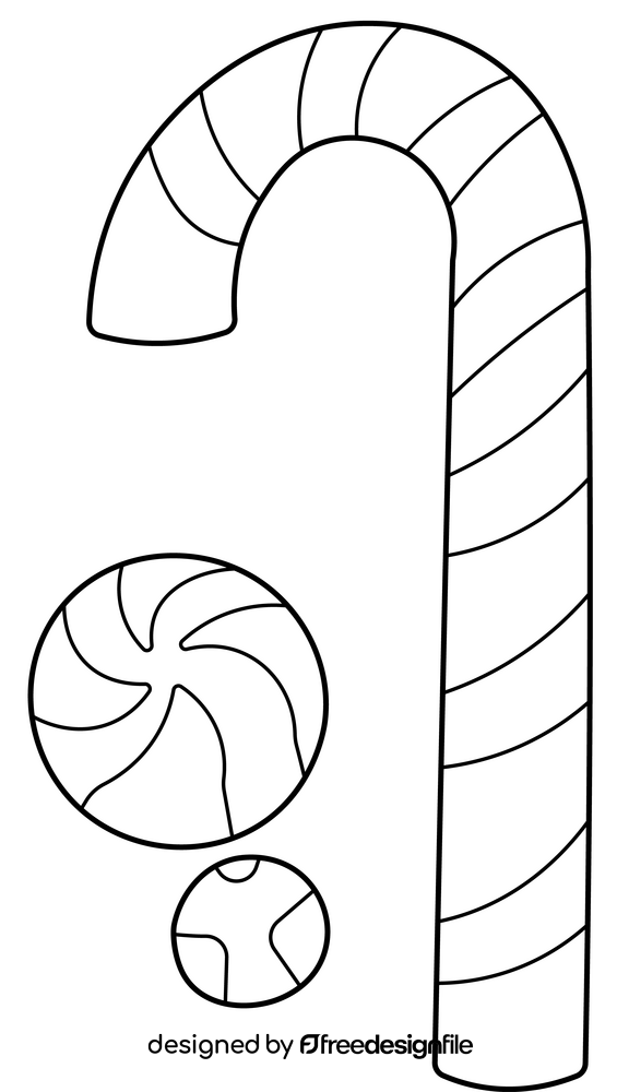 Cute candy cane black and white clipart