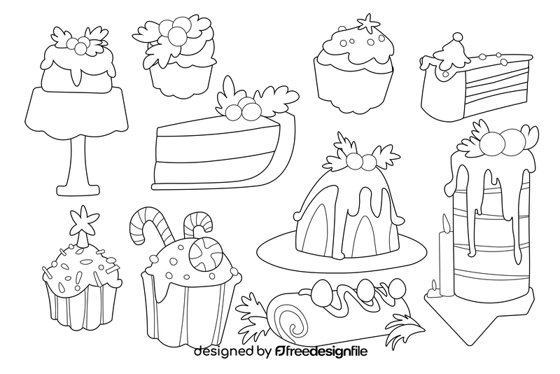 Christmas Cake set black and white vector