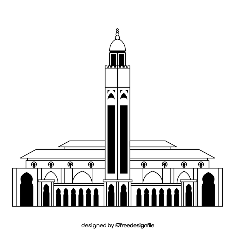 Hassan II Mosque black and white clipart