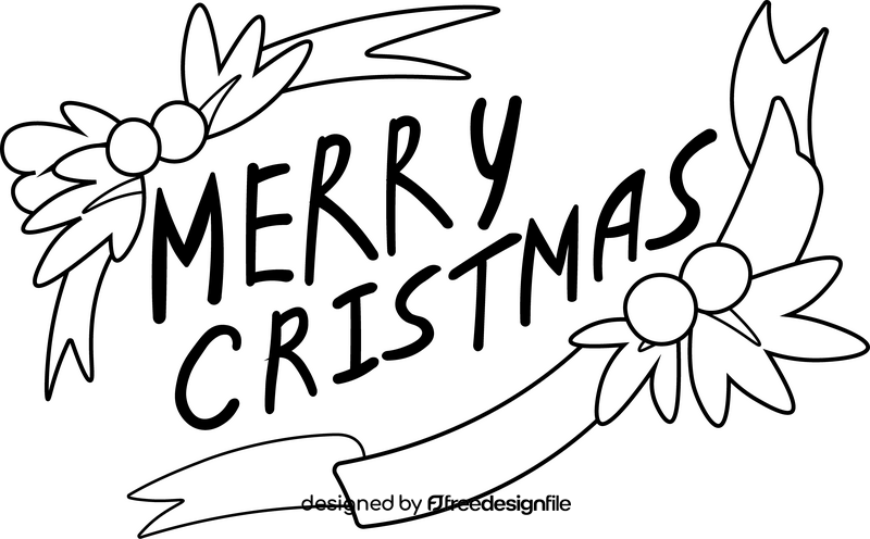 Christmas Card ribbon black and white clipart