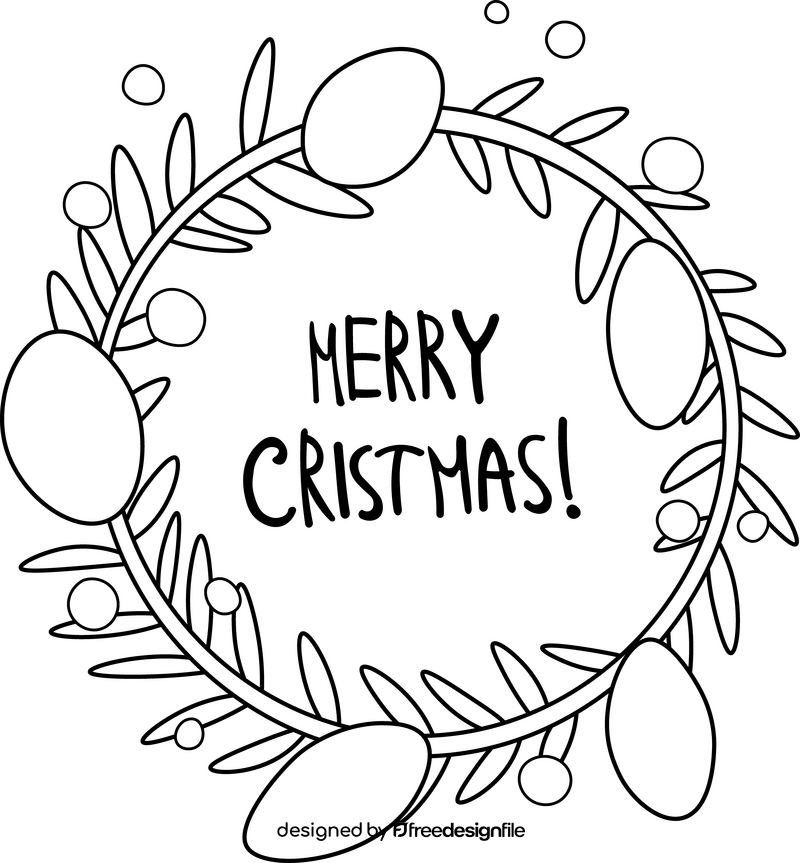 Christmas Card wreath black and white clipart