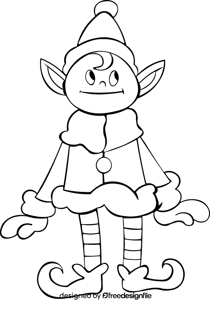 Christmas Elf drawing black and white clipart