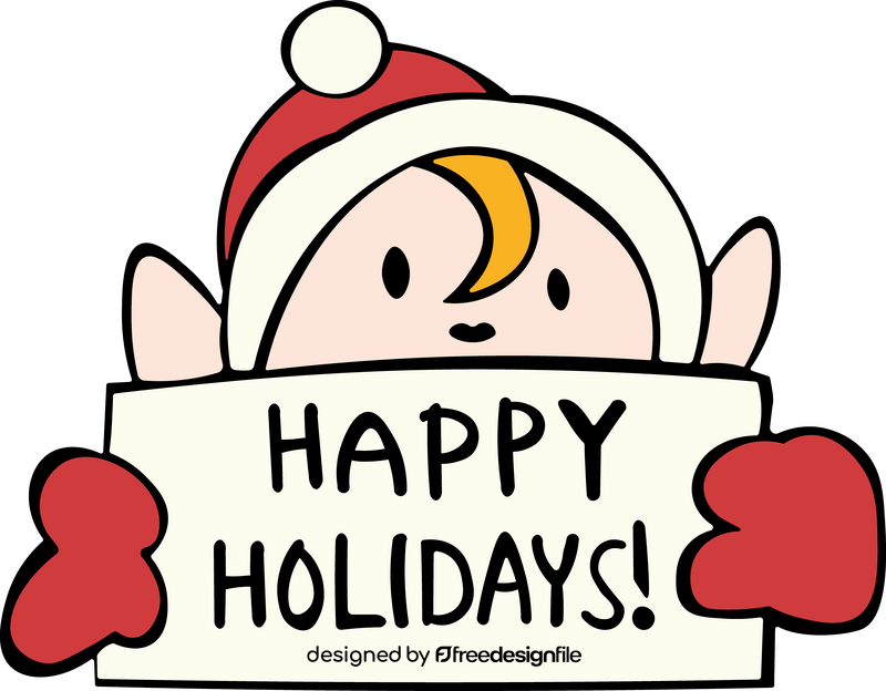 Christmas Elf with happy holidays banner clipart