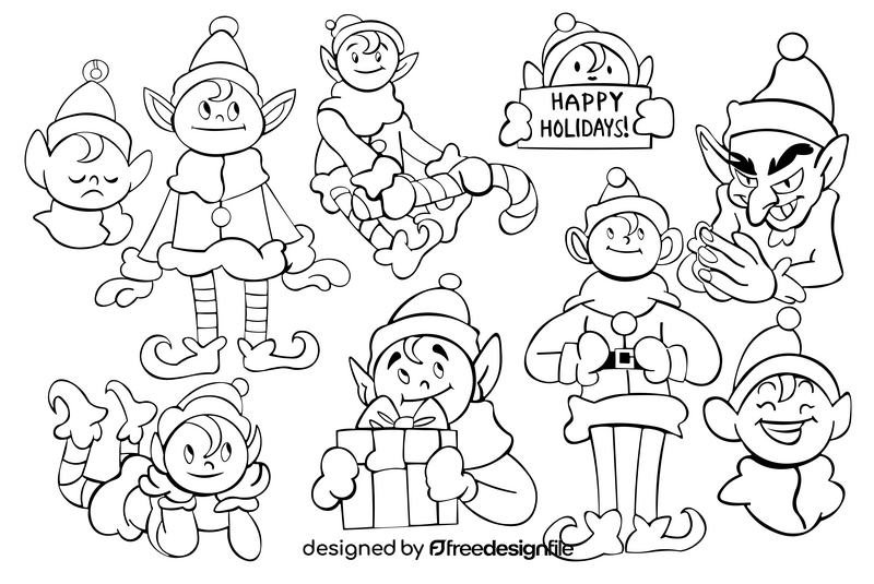 Christmas Elf set black and white vector