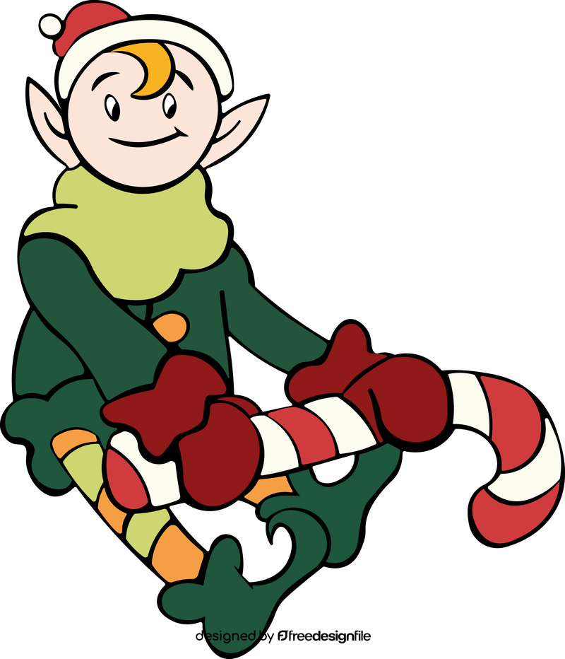 Christmas Elf with candy cane clipart