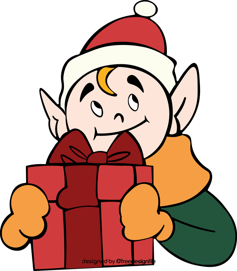 Christmas Elf with Gift clipart