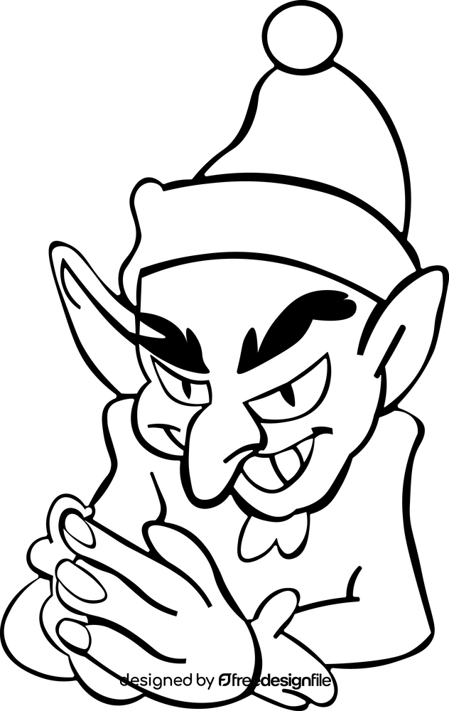 Christmas Elf Goblin black and white clipart