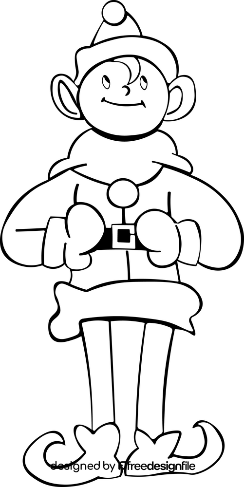 Christmas Elf cartoon black and white clipart