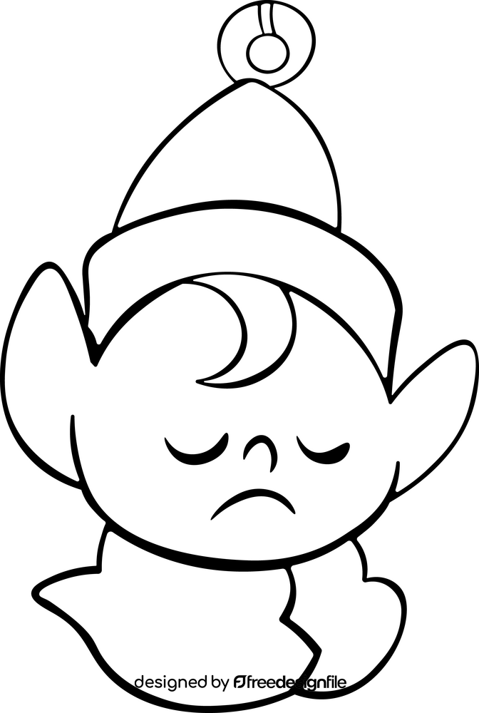 Christmas Elf sad black and white clipart