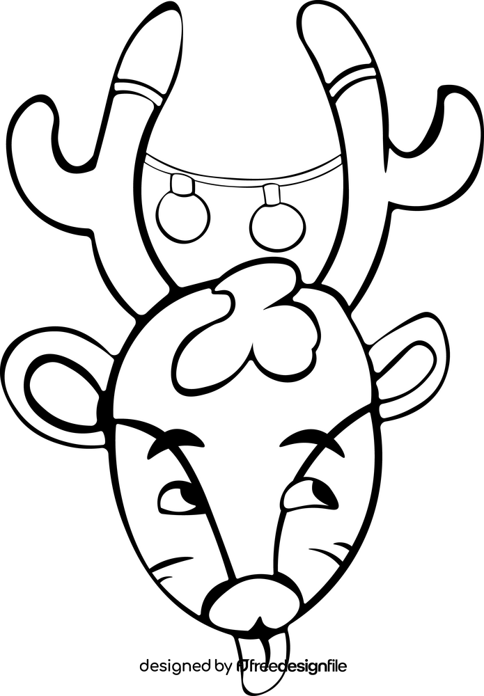 Christmas lights reindeer drawing black and white clipart