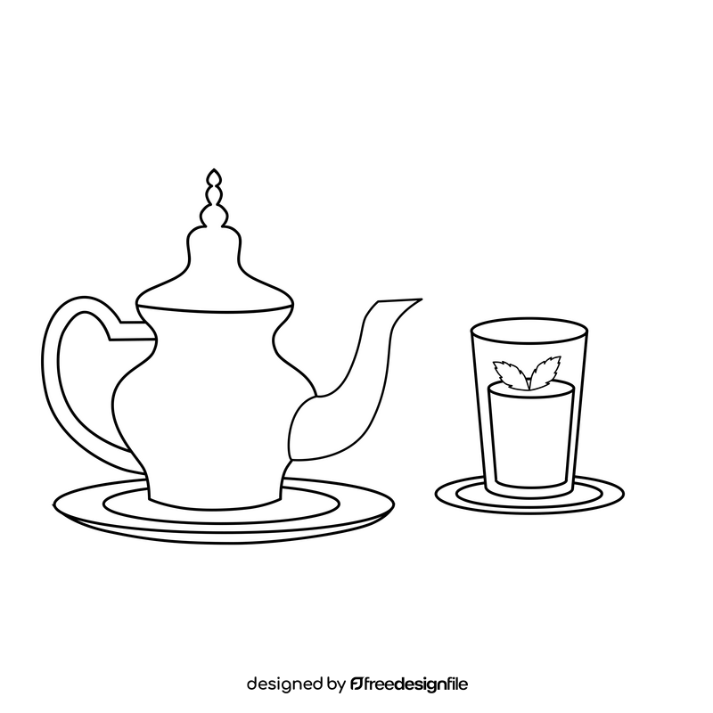 Moroccan mint tea black and white clipart