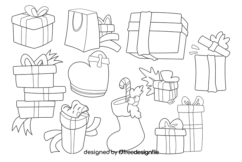 Christmas Presents set black and white vector